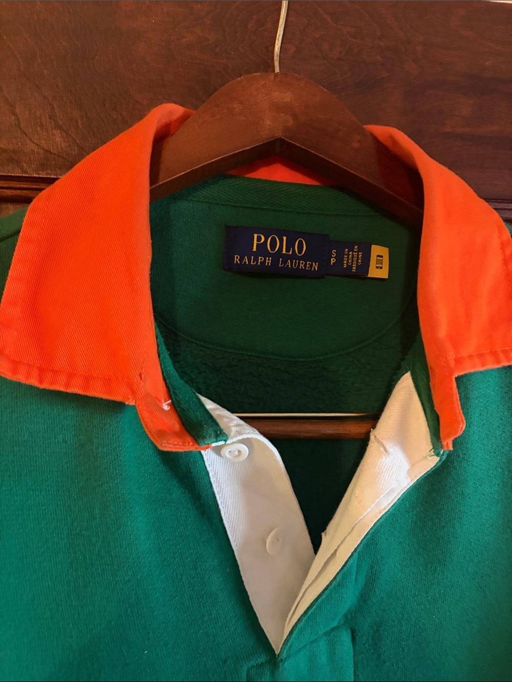 Polo Ralph Lauren Green Rugby Shirt with Orange Collar - Picture 2 of 5
